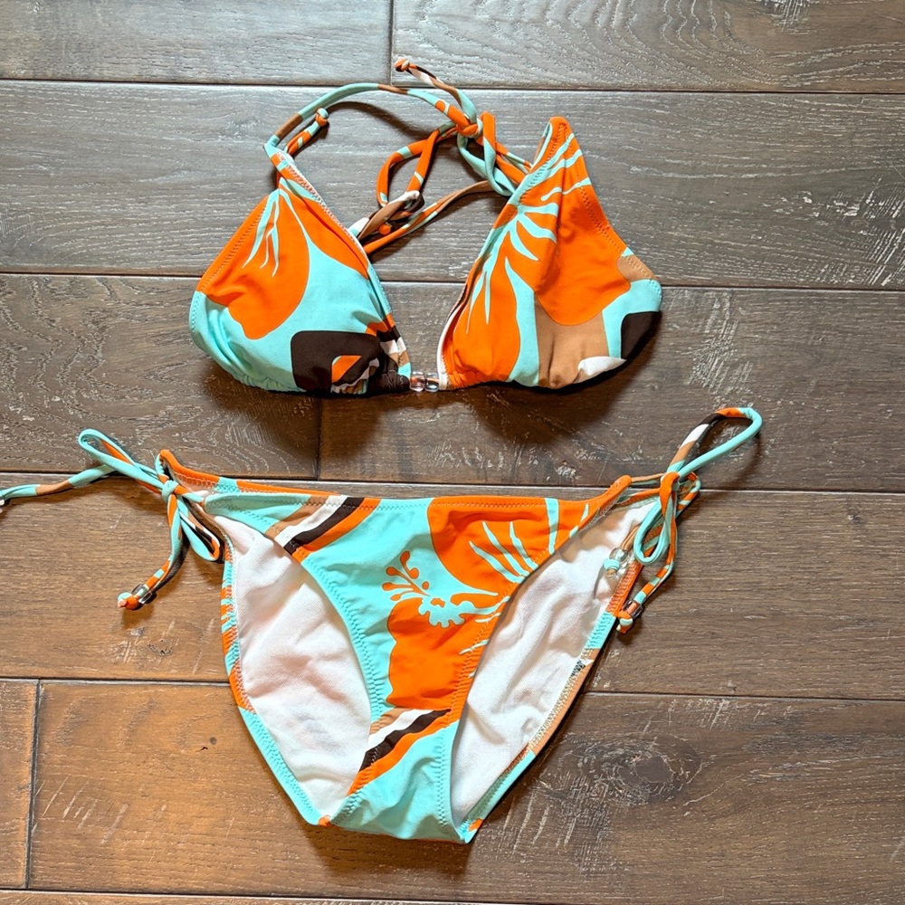 aerie Mint & Orange Patterned Bikini